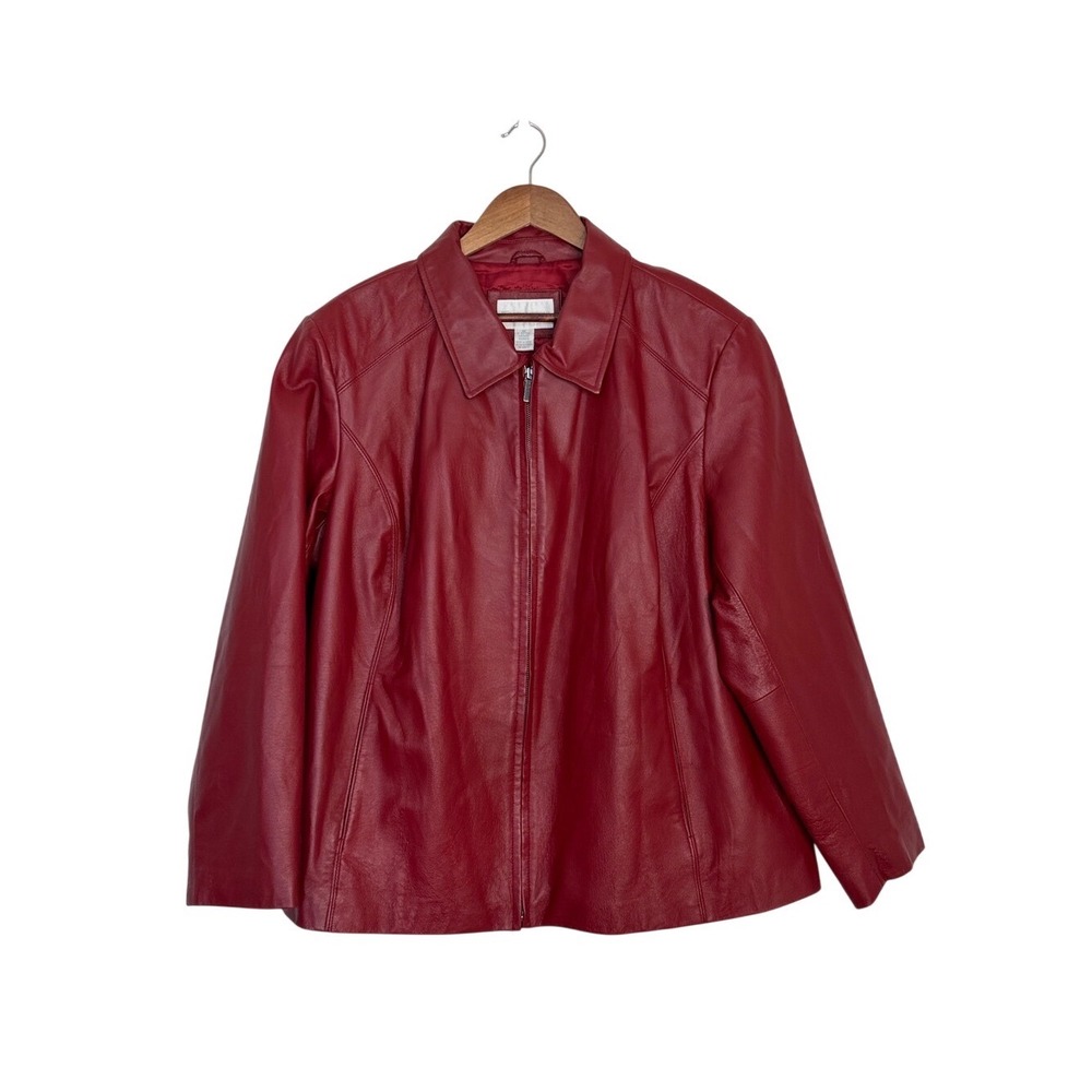 Worthington Genuine Nappa Leather Zip Front Jacket Red Plus Size 2X